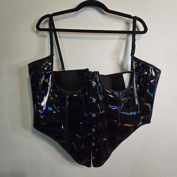 Holographic Black Gloss Under Bust Corset - Women's Plus Size 2X - Sexy - Picture 1 of 9